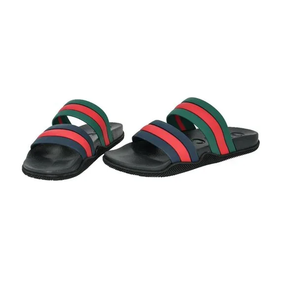 Gucci Men's Signature Web Rubber Slide Sandals